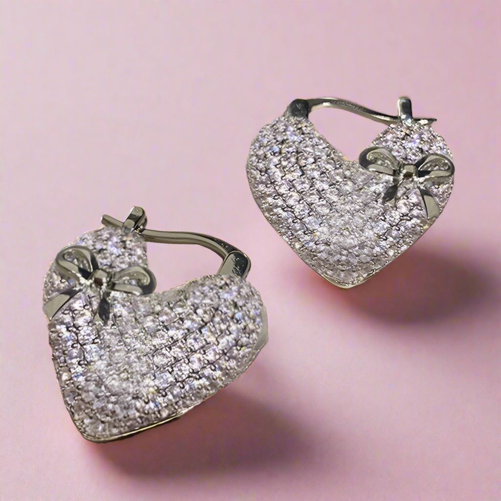 Soft Girl Heart Bow Earrings
