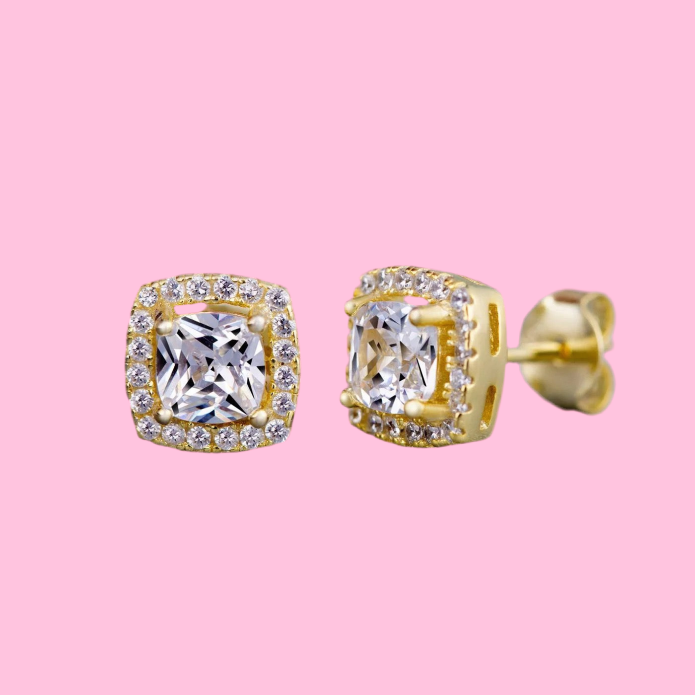 Gold Square Round Earrings