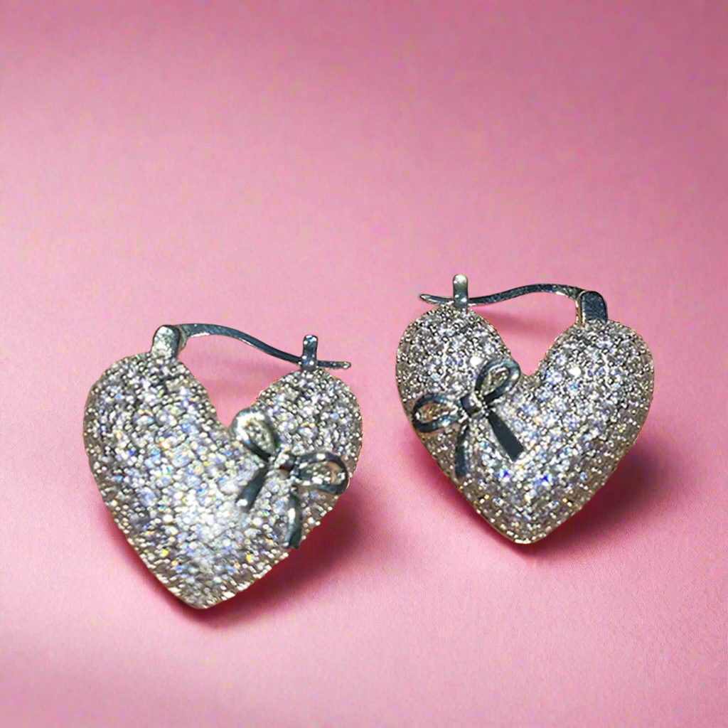 Soft Girl Heart Bow Earrings