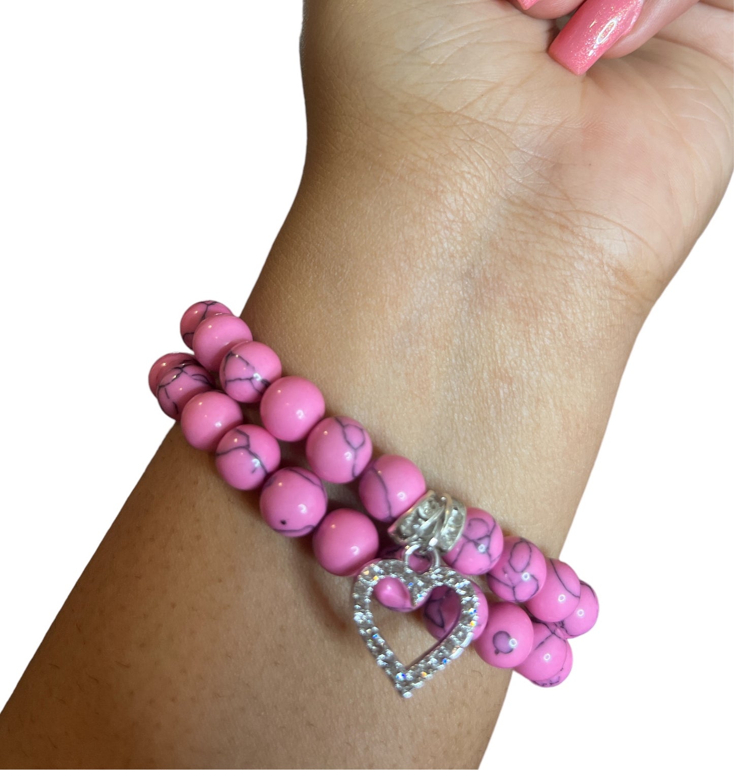 Cracked Polish Heart Bracelet Set