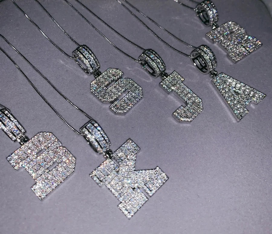 Silver Block Initial Necklaces