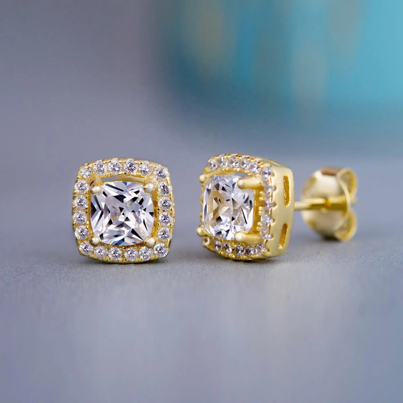 Gold Square Round Earrings
